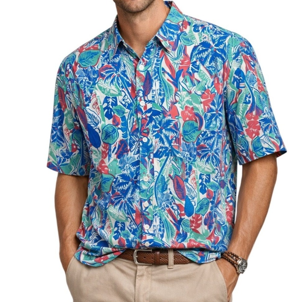 Tipsy Elves Hawaiian Shirt Mens 3XL Blue Tropical Hula Girl Rayon Button Down
